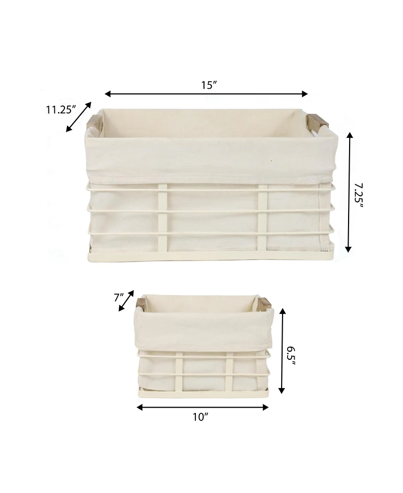 Happimess Callan Vintage Industrial Handmade Wire Metal Nesting Storage Baskets with Wood Handles and Fabric Liner, (Set of 3)
