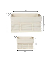 Happimess Callan Vintage Industrial Handmade Wire Metal Nesting Storage Baskets with Wood Handles and Fabric Liner, (Set of 3)