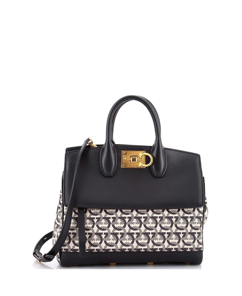 Pre-Owned Salvatore Ferragamo Small Studio Satchel Gancini Jacquard and Leather
