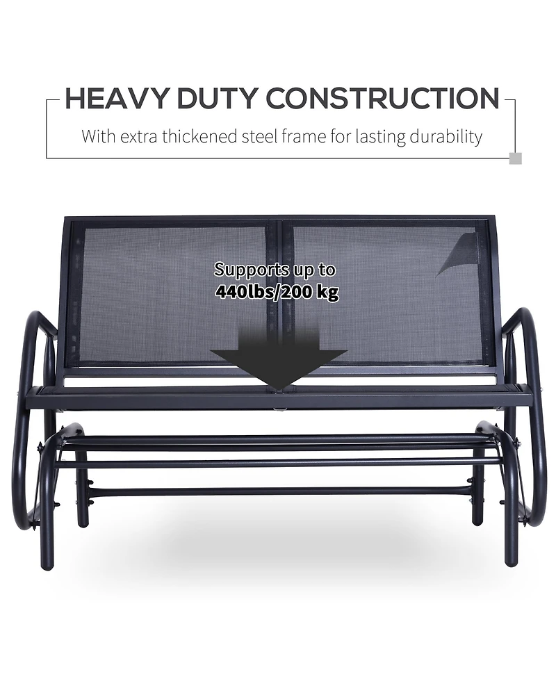 Flynama Outsunny 47 Inch Black 2 Person Outdoor Glider Bench with Steel Frame