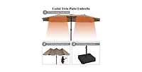 Mecale 15 Feet Double-Sided Twin Patio Umbrella with Crank and Base