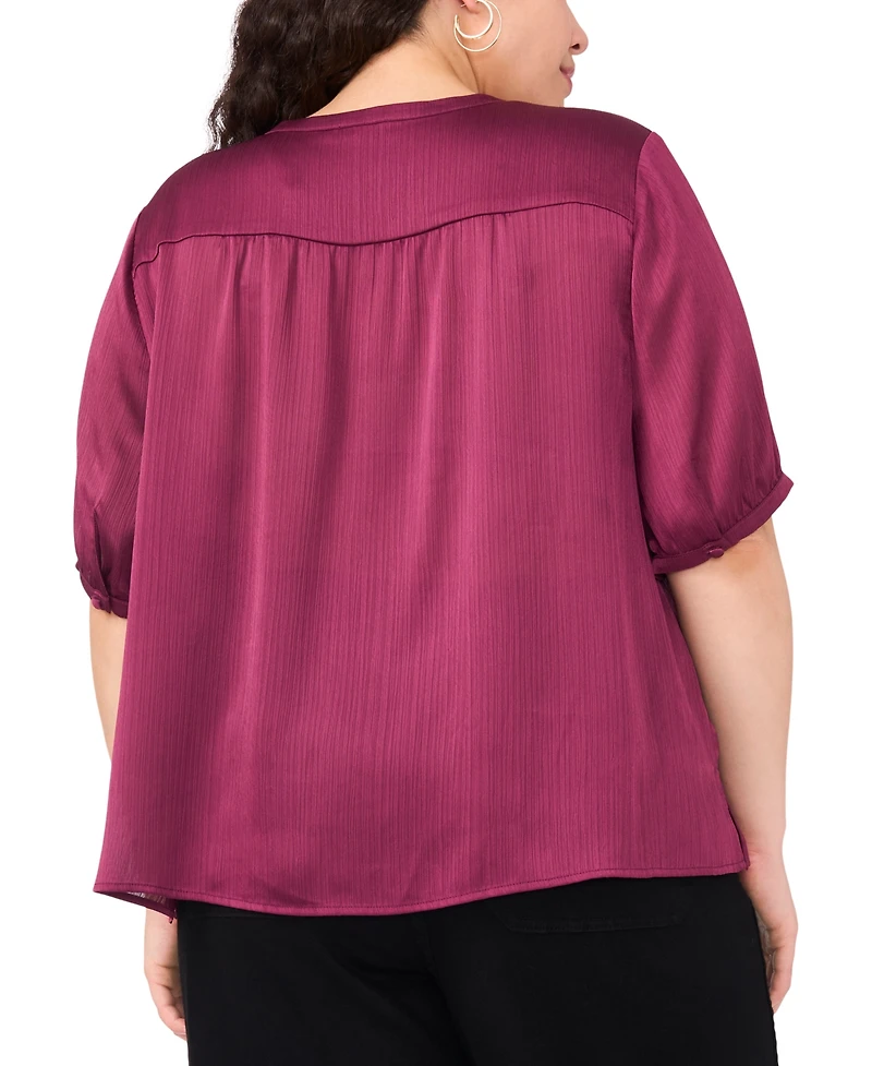 Vince Camuto Plus Short Sleeve Tie Neck Top