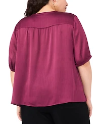 Vince Camuto Plus Short Sleeve Tie Neck Top