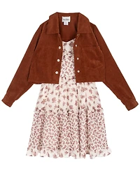 Rare Editions Big Girl 2-Piece Floral Chiffon Dress with Corduroy Jacket Set