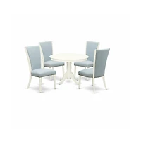 East West Furniture dining table set of 4 fantastic parson dining chairs with Linen Fabric Baby Blue color and a stunning mid-century dining table wit