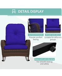 Outsunny Outdoor Wicker Rocking Chair Wide Cushion, Steel Frame