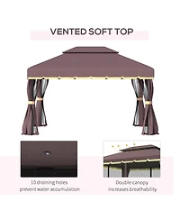 Outsunny 10' x 13' Gazebo, Aluminum, Mesh, 2 Tier Polyester Roof