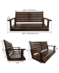 Mega Casa Wooden Porch Swing, Ergonomic Seat, Bench Swing with Hanging Chains and 7mm Springs, Heavy Duty 800 Lbs, for Outdoor Patio Garden Yard (Dark