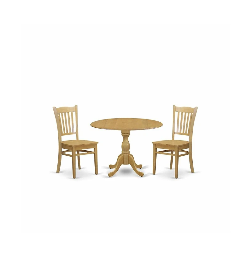 East West Furniture 3 Piece Dining Room Table Set - Oak Dining Room Table and 2 Oak Modern Dining Room Chairs with Slatted Back - Oak Finish