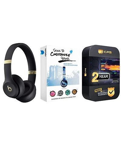 Beats Solo 4 Bluetooth Wireless On-Ear Headphones with MightySkins Protective Skins and Year Extended Warranty Bundle