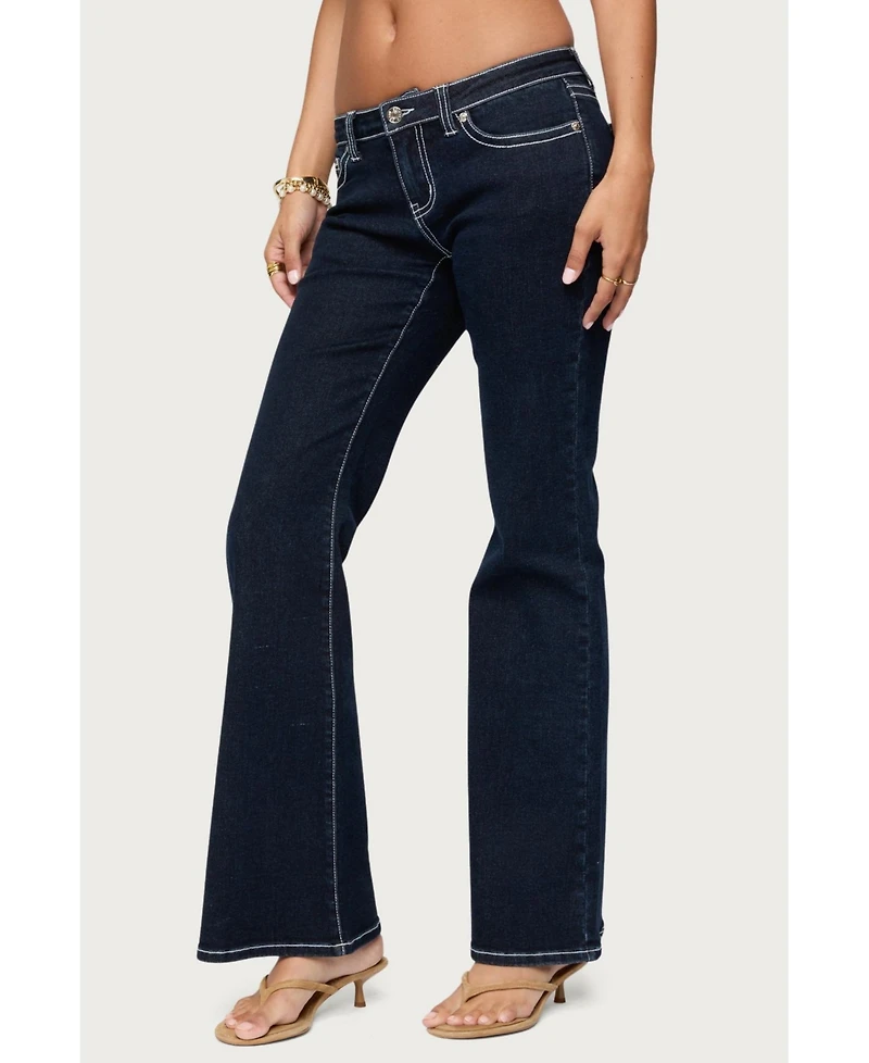 Edikted Womens Louis Contrast Low Rise Jeans
