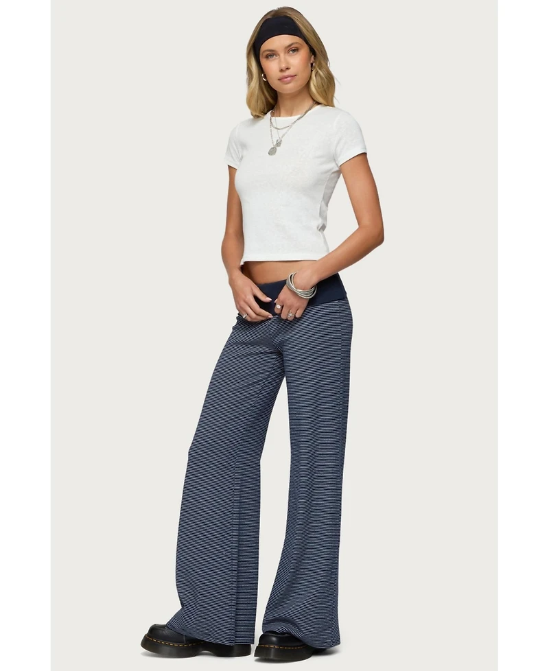 Edikted Women's Amarna Striped Fold Over Pants