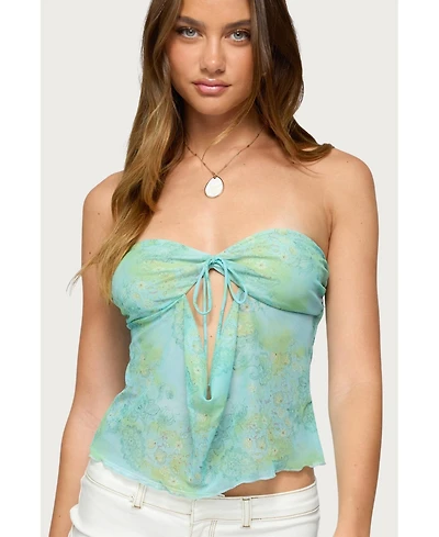 Edikted Women's Printed Mesh Strapless Cut Out Top