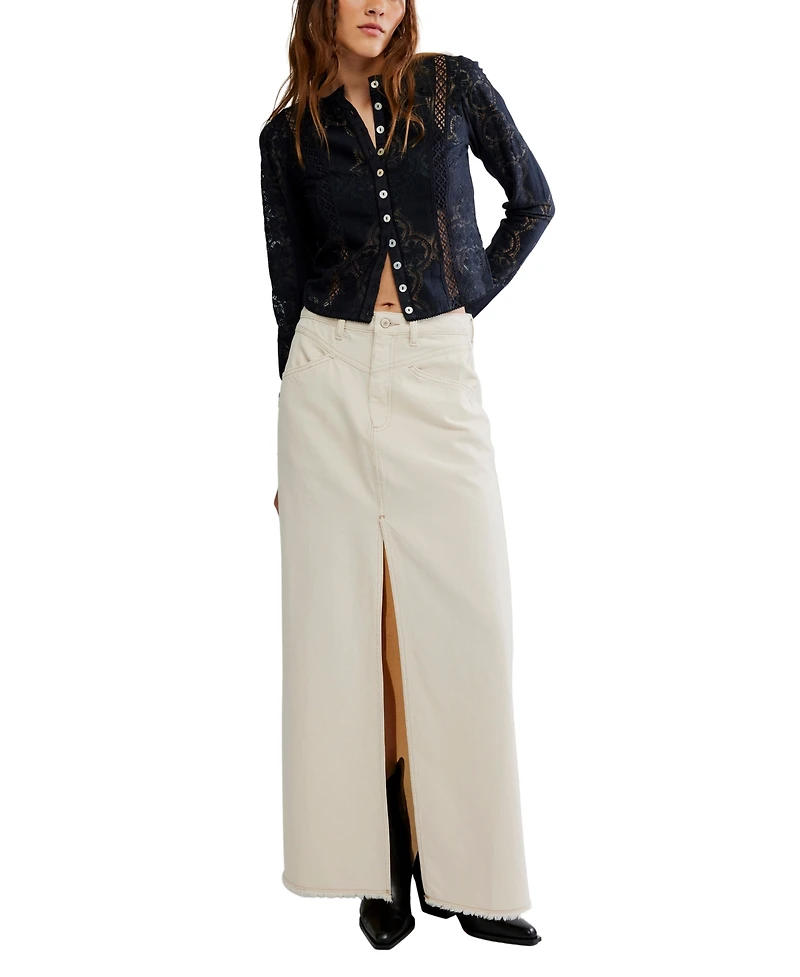 Free People Women's Button-Front Long Sleeve Lace Top