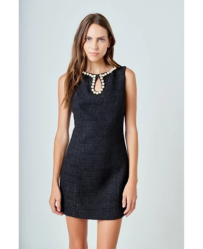 endless rose Women's Pearl Accented Cutout Mini Dress