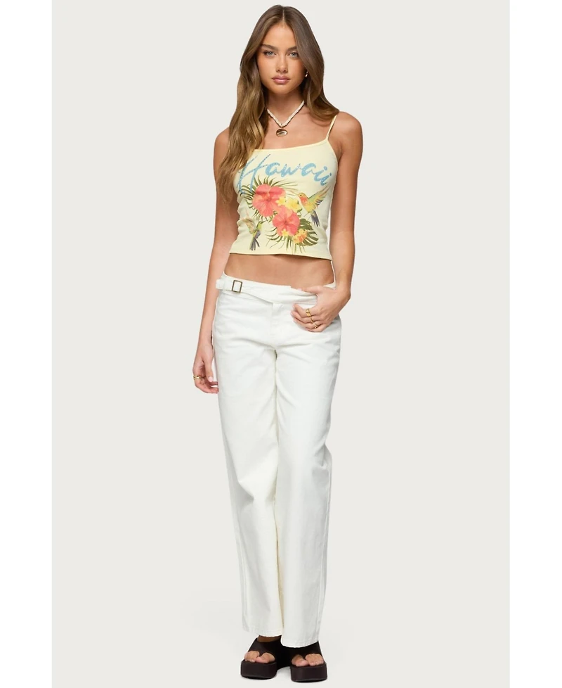 Edikted Women's Buckle Low Rise Straight Leg Pants