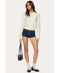 Edikted Womens Emerie Flower Textured Knit Sweater