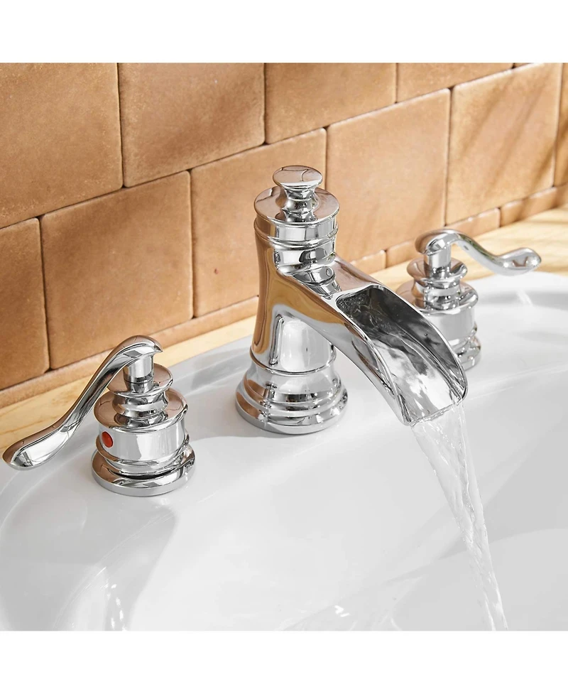 Greenspring 8 in. Waterfall Widespread 2-Handle Bathroom Faucet With Pop-up Drain Assembly in Spot Resist Polished Chrome