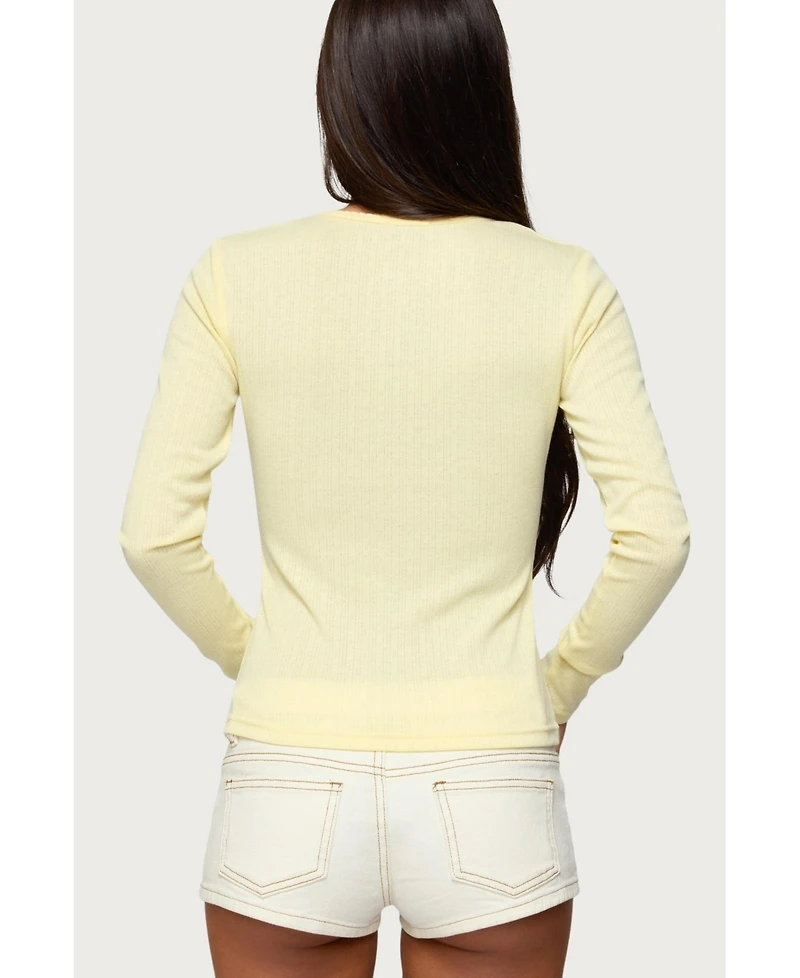 Edikted Women's Maeva Button Up Pointelle Top