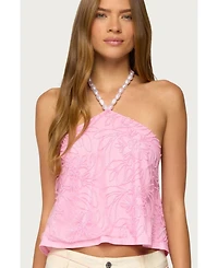 Edikted Women's Ayva Embroidered Floral Bead Halter Top