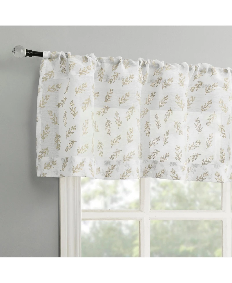 No. 918 Hollis Floral Leaf Sheer Rod Pocket Kitchen Curtain Valance