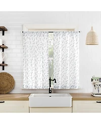 No. 918 Hollis Floral Leaf Sheer Rod Pocket Kitchen Curtain Tier Pair