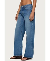Edikted Womens Ery Wide Leg Mid Rise Jeans