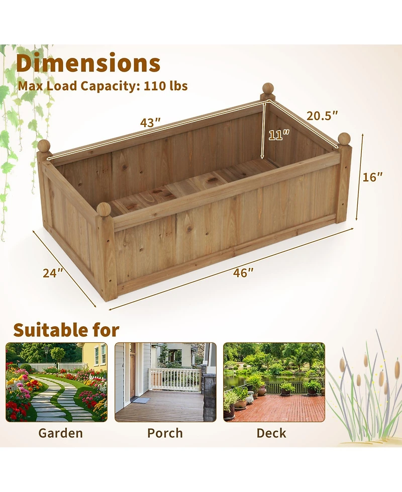 Gymax Raised Garden Bed 46'' x 24'' x 16'' Planter Box w/ 4 Drainage Holes for Patio