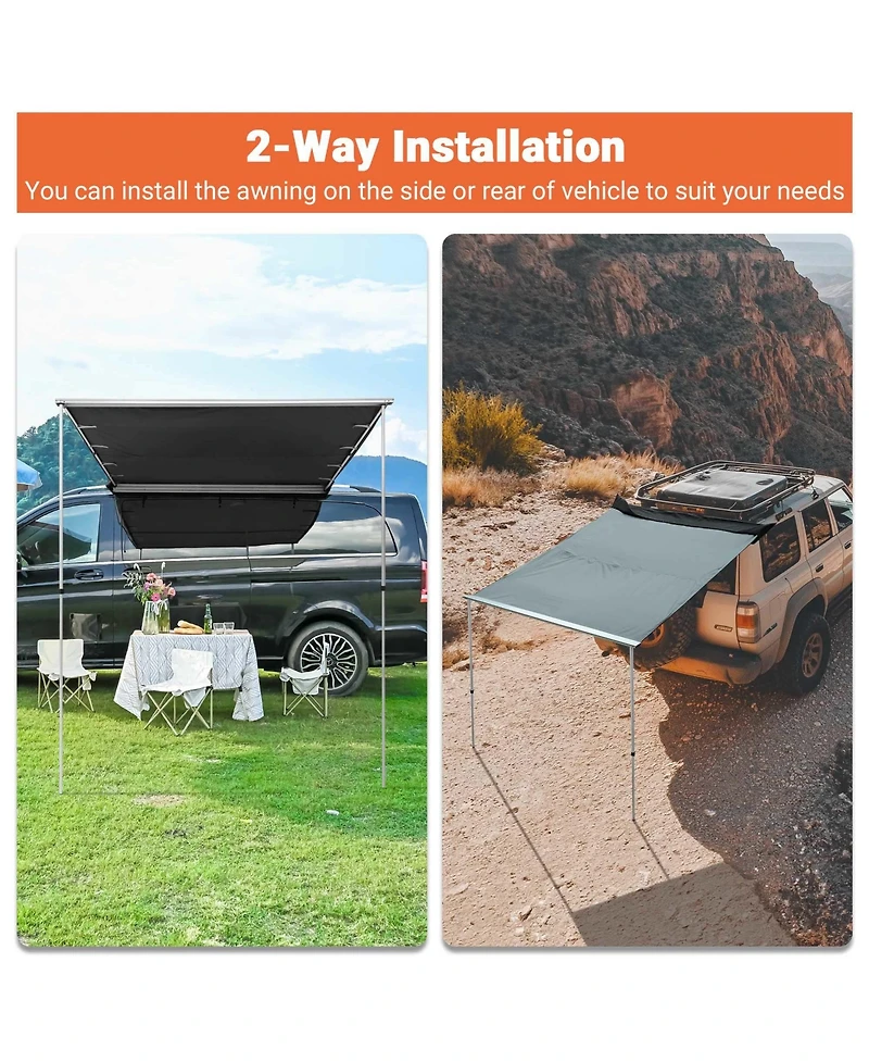 6.6x8.4 Ft Vehicle Awning with Blackout Coating Side Wall Roof Rack Pull-Out Sun Shade Camp