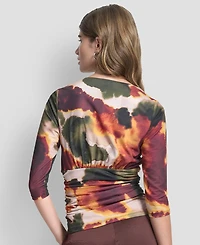 Dkny Women's 3/4-Sleeve Zip Front Top