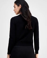 Ak Anne Klein Petite Round-Neck Embellished-Bow Cardigan Sweater