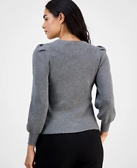 Ak Anne Klein Petite Crewneck Long-Puff-Sleeve Sweater