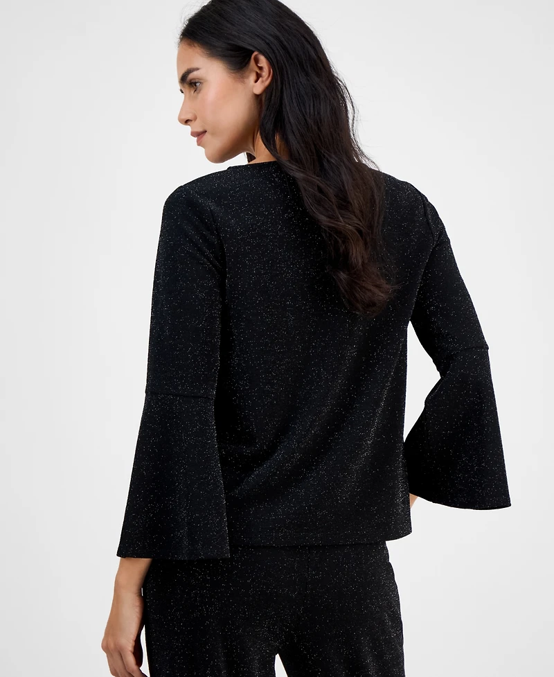 Ak Anne Klein Petite Boat-Neck Long-Bell-Sleeve Top