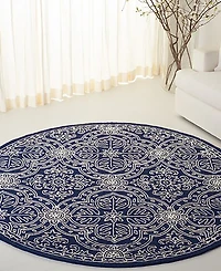 Lauren Ralph Lauren Etienne LRL6603N Navy and Ivory 5' X 5' Round Area Rug