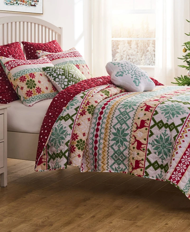 Greenland Home Fashions Fair Isle Snow 3-Pc. Quilt Set, King