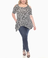 White Mark Plus Cold Shoulder Leopard Print Short Sleeve Knit Top