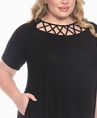 White Mark Plus Short Sleeve Crisscross Neck A-Line Dress