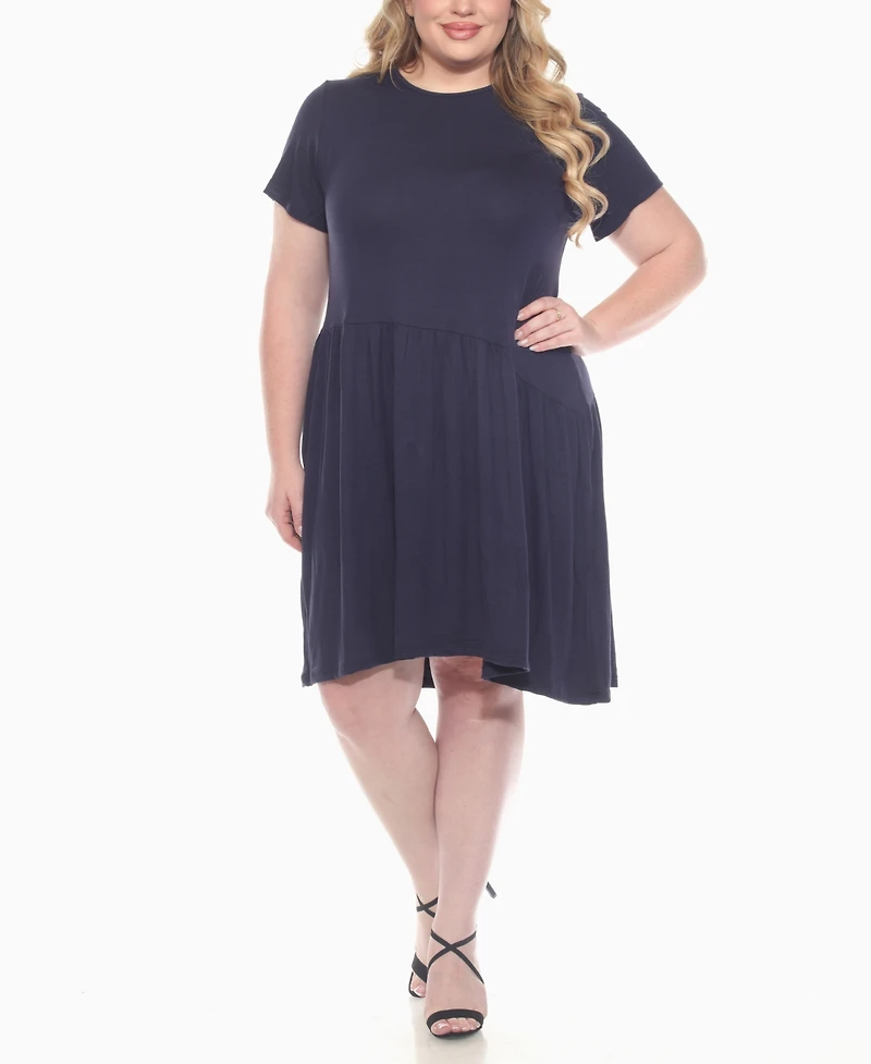 White Mark Plus Asymmetrical Waist and Short Sleeve Swing Dress