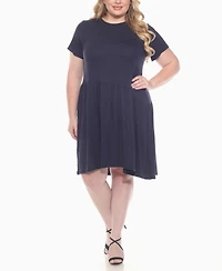 White Mark Plus Asymmetrical Waist and Short Sleeve Swing Dress
