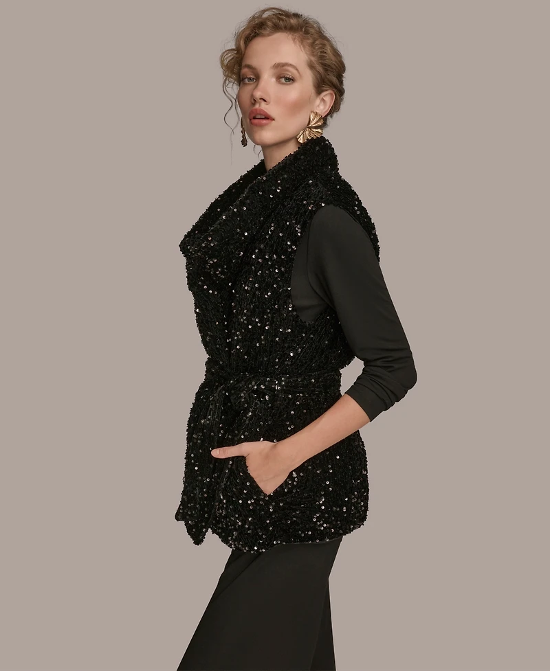 Donna Karan New York Women's Tie Waist Sequin Vest