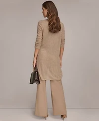 Donna Karan New York Womens Open V Neck Long Sleeve Cardigan Twisted Shoulder Tank Top Pleated Wide Leg Pull On Pants