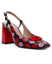 Betsey Johnson Women's Ashhley Novelty Lips Slingback Block-Heel Pumps