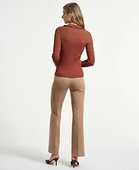Isaac Mizrahi Women's Ruffle Neck Henley Sweater