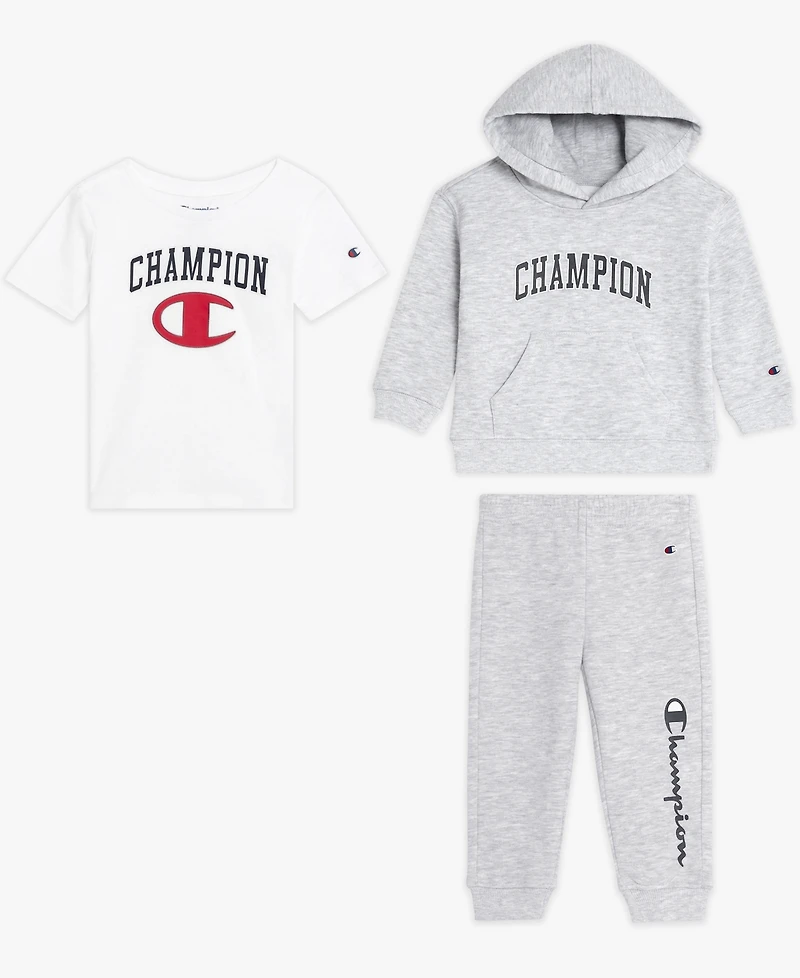 Champion Baby Boys 3-Piece Short Sleeve T-Shirt, Hoodie and Jogger Set