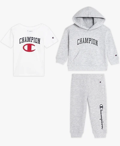 Champion Baby Boys 3-Piece Short Sleeve T-Shirt, Hoodie and Jogger Set