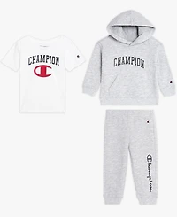 Champion Baby Boys 3-Piece Short Sleeve T-Shirt, Hoodie and Jogger Set