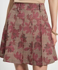 Isaac Mizrahi Women's A-Line Pleated Plaid Mini Skirt