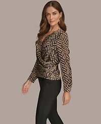 Donna Karan New York Women's Chevron Print Long Sleeve Top