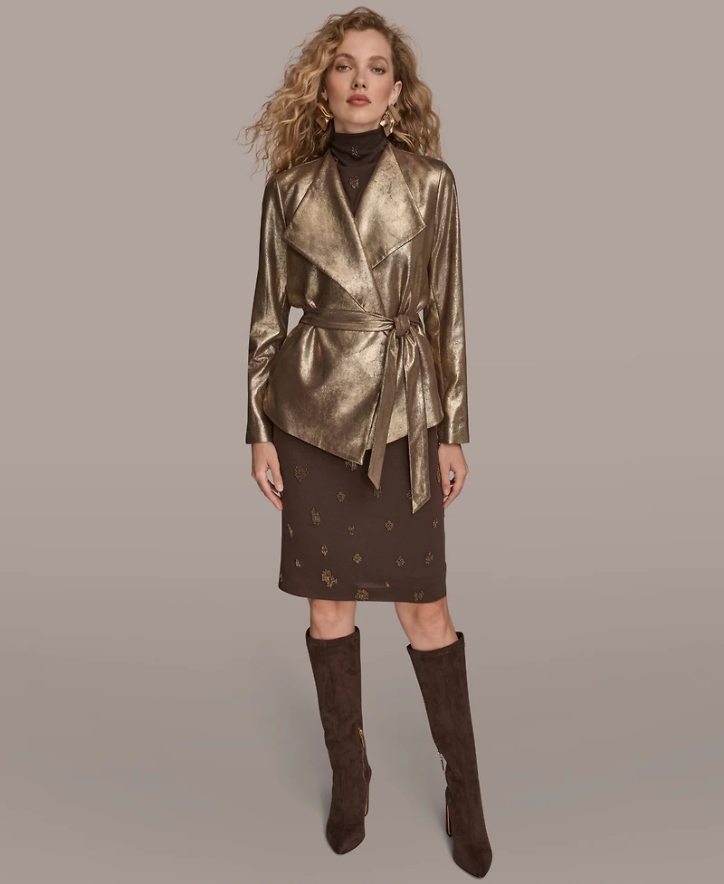 Donna Karan New York Women's Metallic Faux Leather Belted Jacket