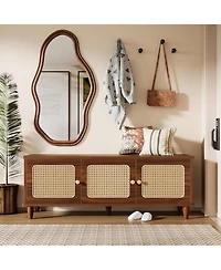 Tribesigns 55" Shoe Bench with Lift Top Storage, 2-Tier Entryway Bench with 3 Rattan Doors